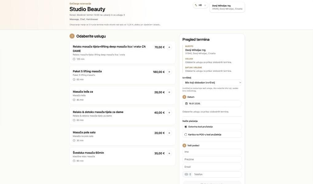 Javni booking ekran za klijente