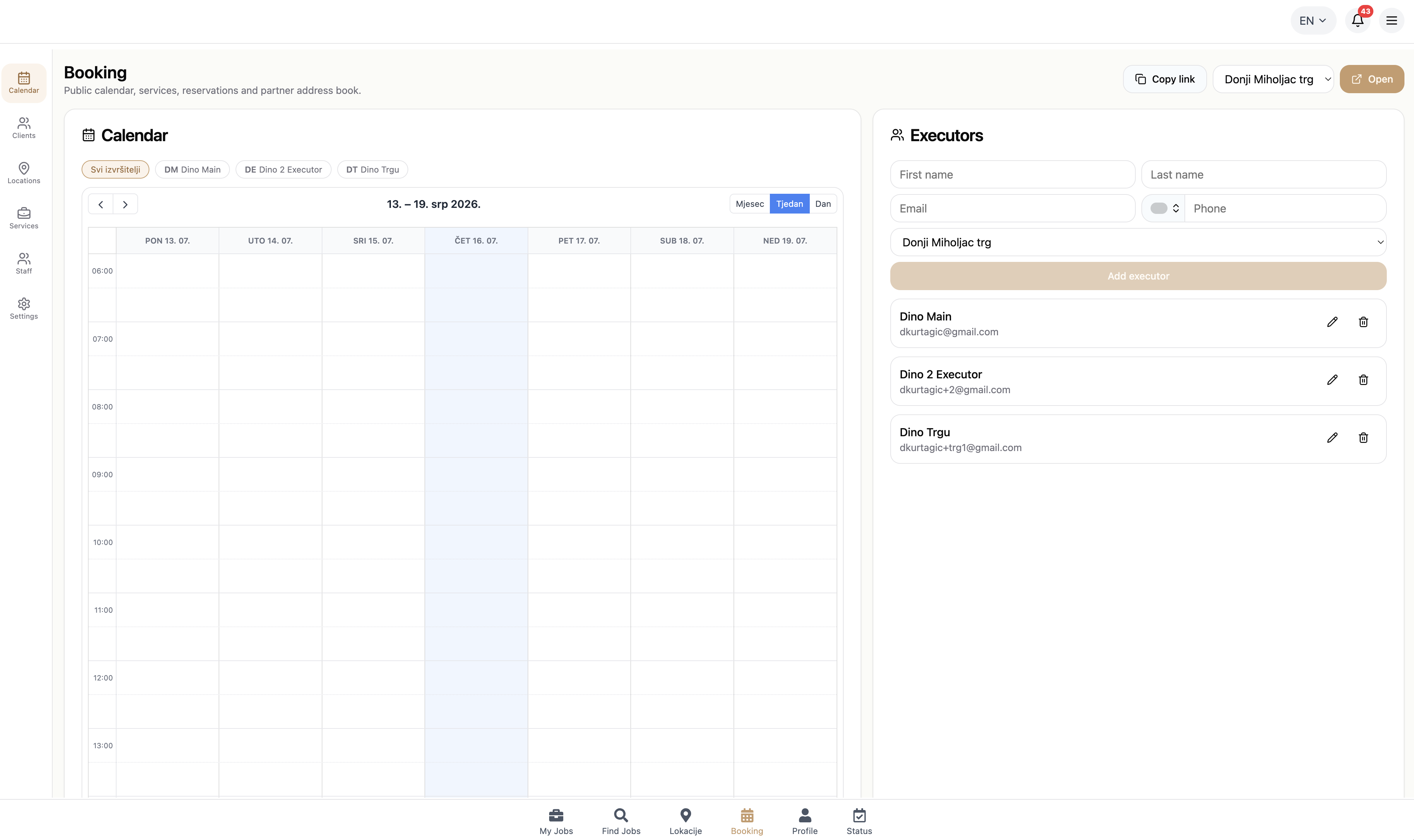 FlowBook dashboard za upravljanje rezervacijama